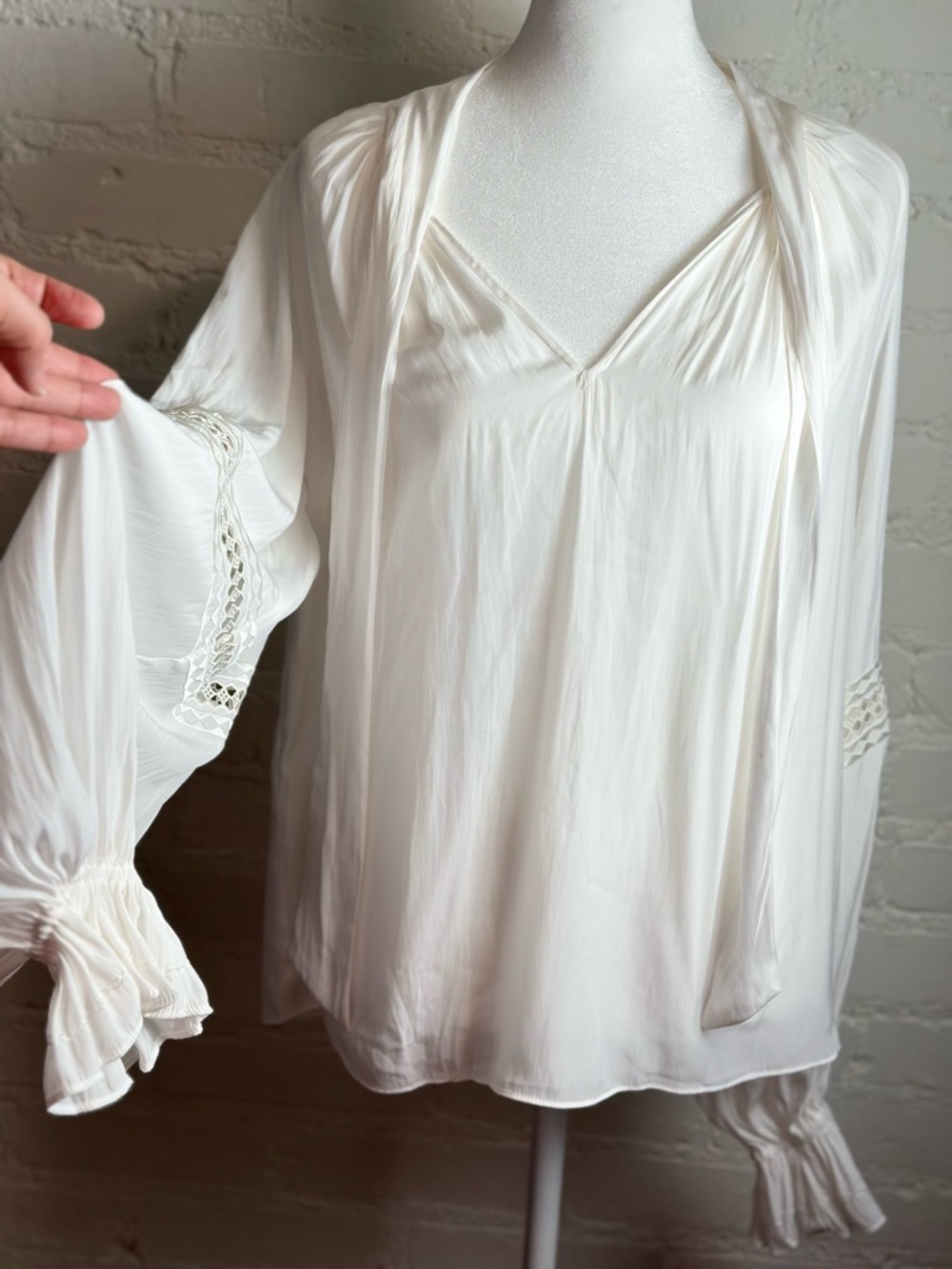 Ramy Brook White Lex Peasant Bohemian Eyelet Long Sleeve Soft Blouse XS